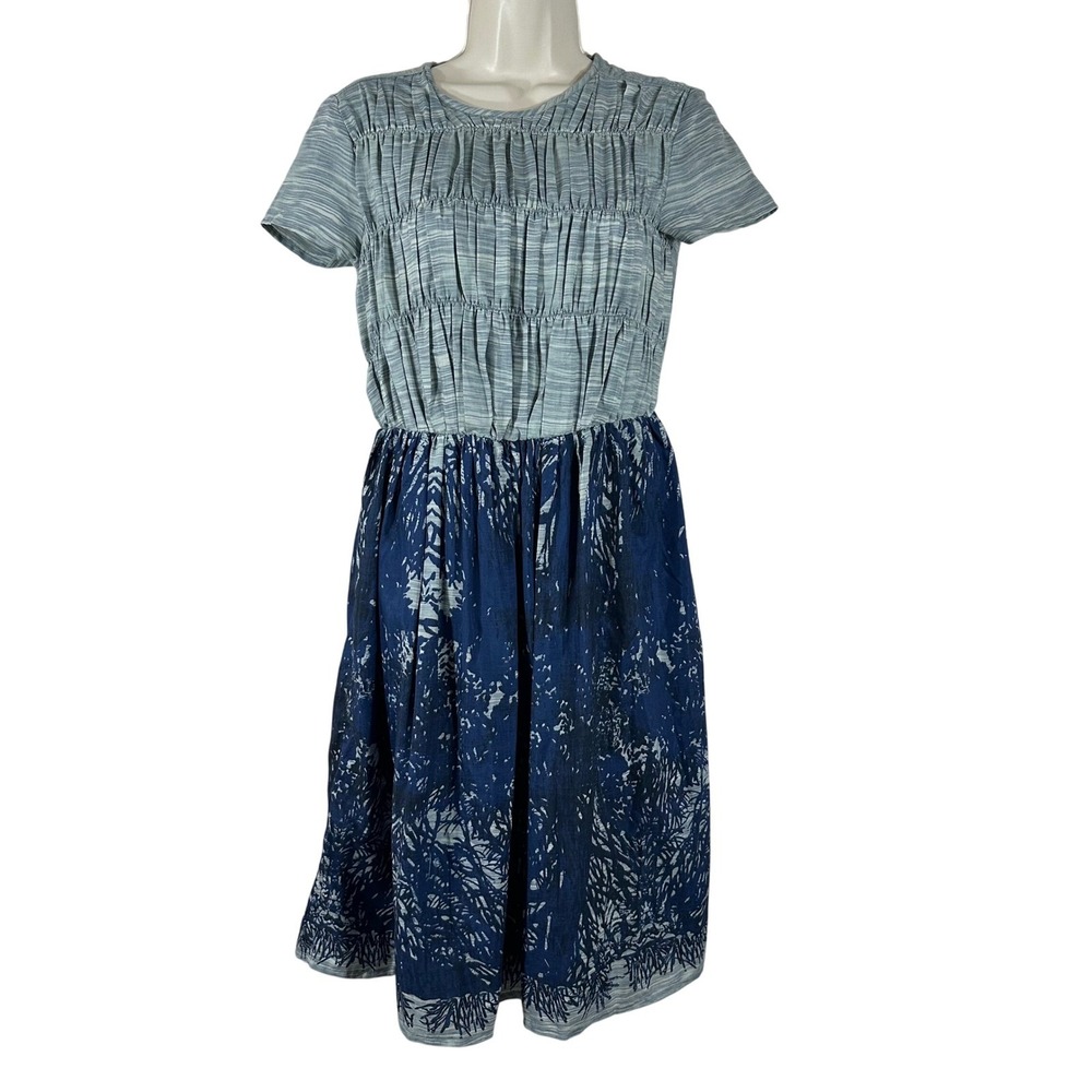 Mimi‎ & Daphne Womens XS Blue Navy Shirred Bodice Printed Dress Lined NWT